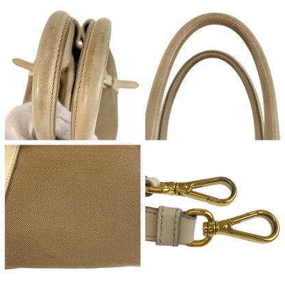 PRADA Tote Bag canvas Beige Gold Metal Logo jacquard