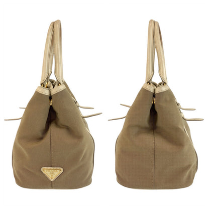 PRADA Tote Bag canvas Beige Gold Metal Logo jacquard