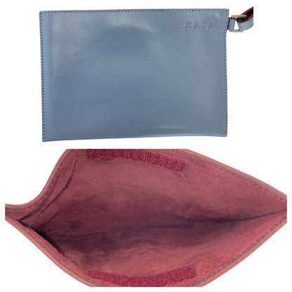 PRADA Tote Bag leather Blue Wine Red Cut-off logo