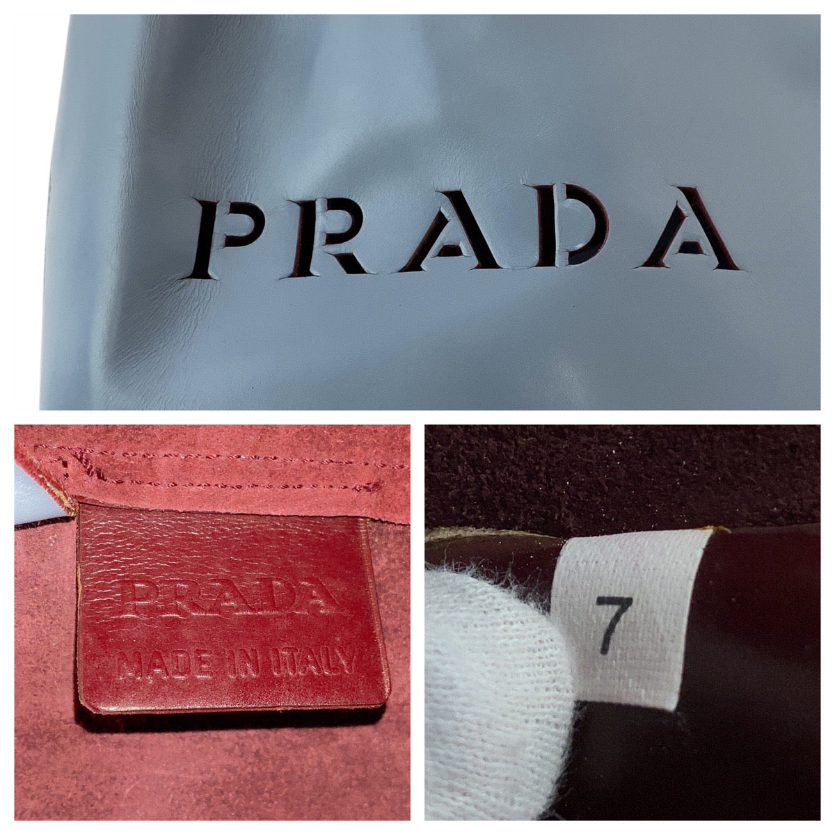 PRADA Tote Bag leather Blue Wine Red Cut-off logo