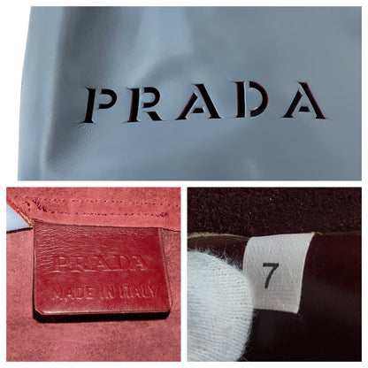 PRADA Tote Bag leather Blue Wine Red Cut-off logo