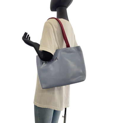 PRADA Tote Bag leather Blue Wine Red Cut-off logo