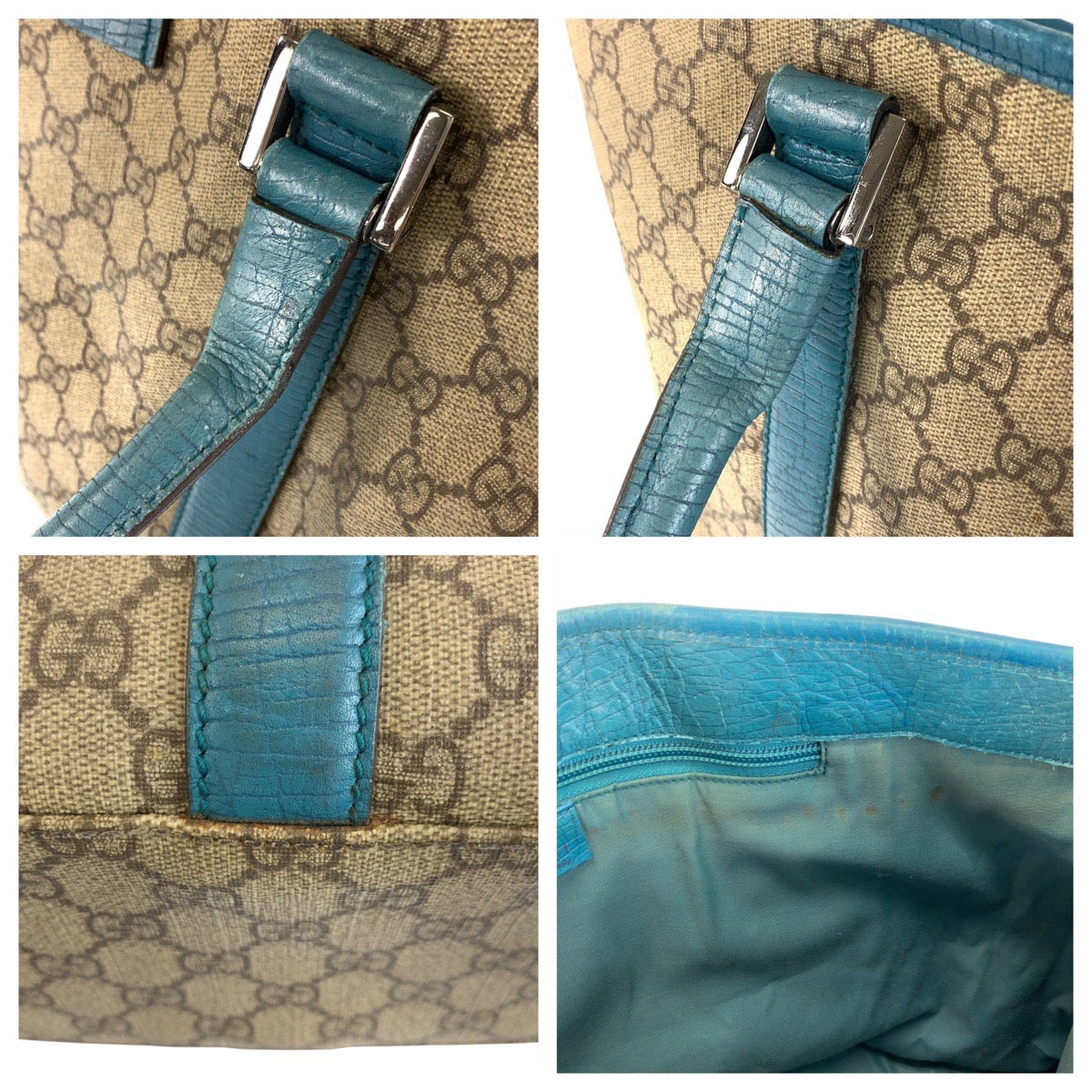 GUCCI Tote Bag 114288 GG Supreme Canvas Beige Blue SilverMetal