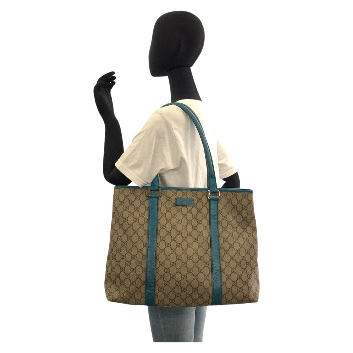 GUCCI Tote Bag 114288 GG Supreme Canvas Beige Blue SilverMetal