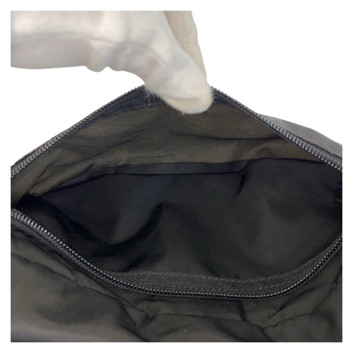 PRADA Clutch bag Nylon Black SilverMetal Testo Saffiano leather Triangle With logo