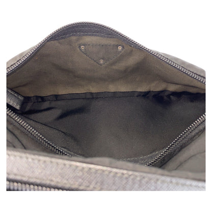 PRADA Clutch bag Nylon Black SilverMetal Testo Saffiano leather Triangle With logo