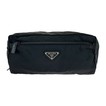 PRADA Clutch bag Nylon Black SilverMetal Testo Saffiano leather Triangle With logo