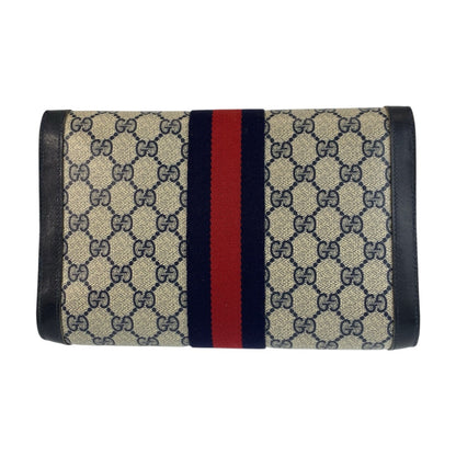 GUCCI Clutch bag 38 GG Supreme Canvas Gray Navy Gold Metal Sherry line
