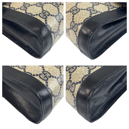 GUCCI Clutch bag 38 GG Supreme Canvas Gray Navy Gold Metal Sherry line