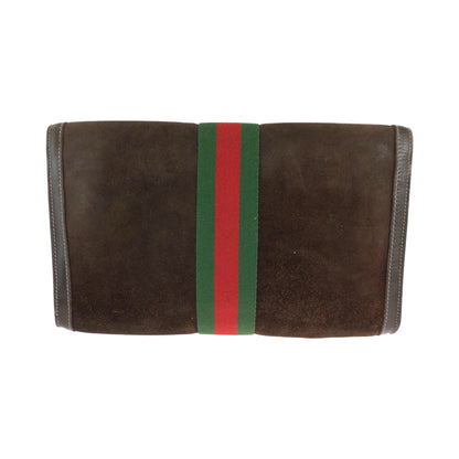 GUCCI Clutch bag Suede Brown Red Green GoldMetal GUCCI PARFUMS Old Gucci Sherry Line