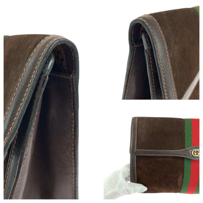 GUCCI Clutch bag Suede Brown Red Green GoldMetal GUCCI PARFUMS Old Gucci Sherry Line