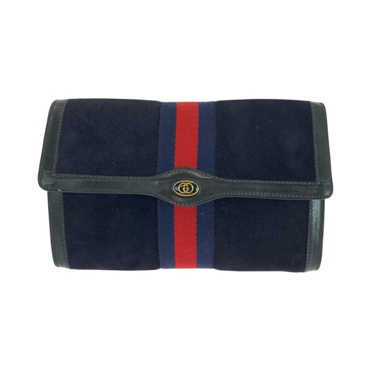 GUCCI Clutch bag 67 014 3088 Suede Navy Red Gold Metal Old Gucci