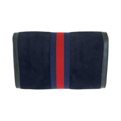 GUCCI Clutch bag 67 014 3088 Suede Navy Red Gold Metal Old Gucci