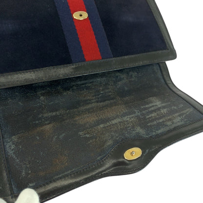 GUCCI Clutch bag 67 014 3088 Suede Navy Red Gold Metal Old Gucci