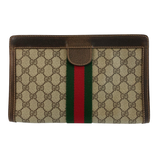 GUCCI Clutch bag 41 001 2825 28 GG Supreme Canvas Beige brown Sherry Line Old Gucci