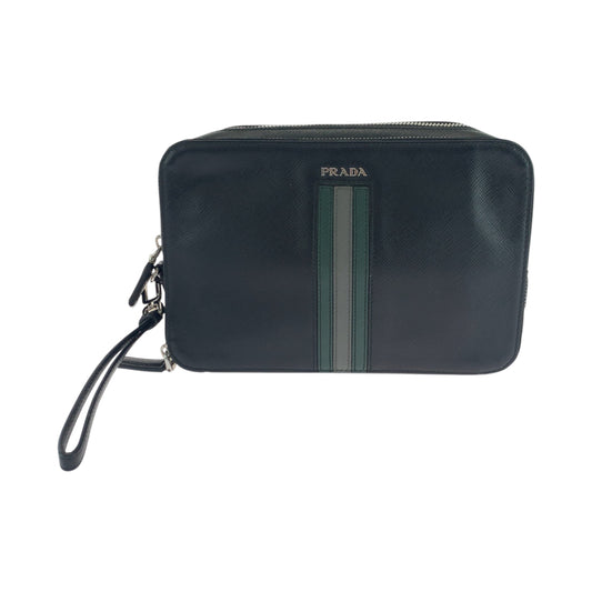 PRADA Clutch bag leather Black SilverMetal Safiano leather logo