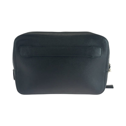 PRADA Clutch bag leather Black SilverMetal Safiano leather logo