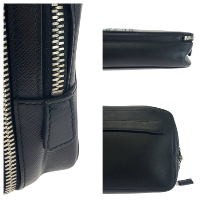 PRADA Clutch bag leather Black SilverMetal Safiano leather logo