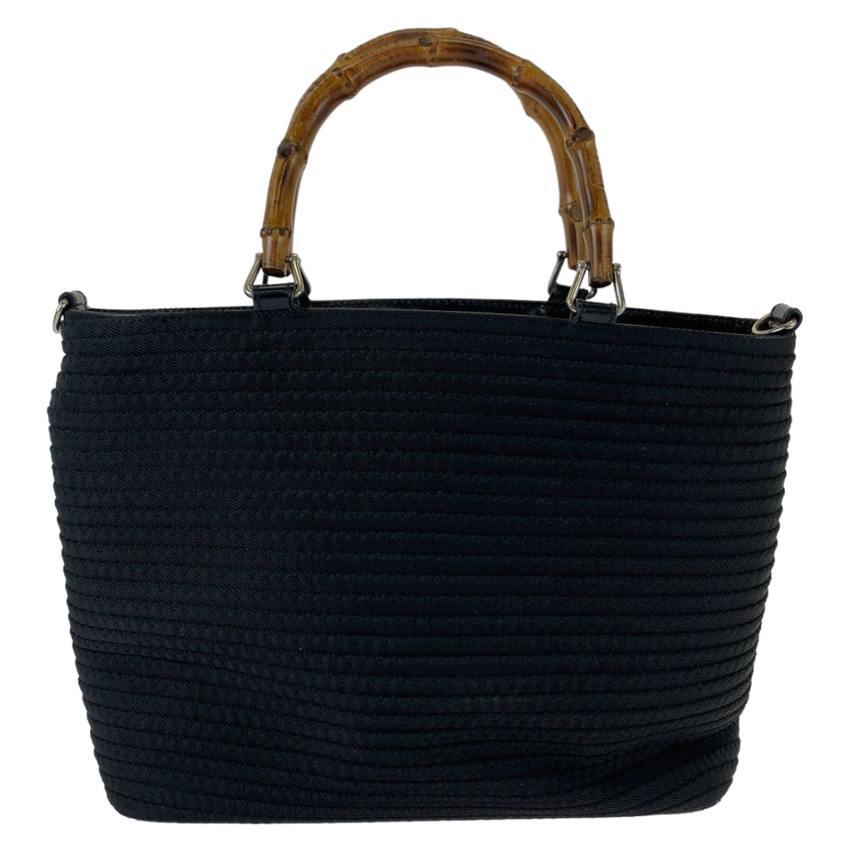 GUCCI Tote Bag 000 1998 0540 canvas Black Silver Metal Bamboo