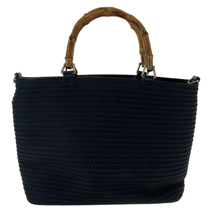 GUCCI Tote Bag 000 1998 0540 canvas Black Silver Metal Bamboo