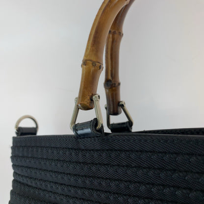 GUCCI Tote Bag 000 1998 0540 canvas Black Silver Metal Bamboo