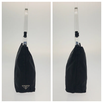 PRADA Shoulder Bag Nylon Black SilverMetal Test Triangle With logo