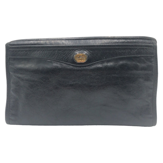 GUCCI Clutch bag leather black Interlocking