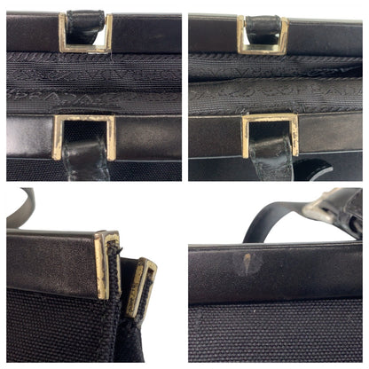 PRADA Tote Bag canvas Black SilverMetal Triangle With logo
