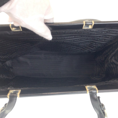 PRADA Tote Bag canvas Black SilverMetal Triangle With logo