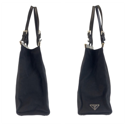 PRADA Tote Bag canvas Black SilverMetal Triangle With logo