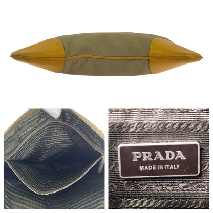 PRADA Tote Bag canvas Beige Yellow SilverMetal Triangle With logo