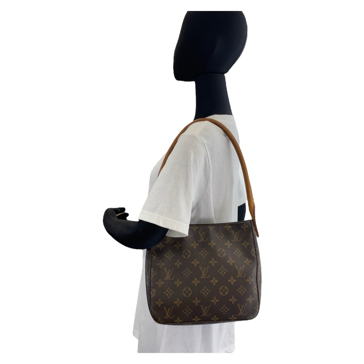 LOUIS VUITTON Shoulder Bag M51146 PVC Brown Gold Metal Monogram LoopingMM