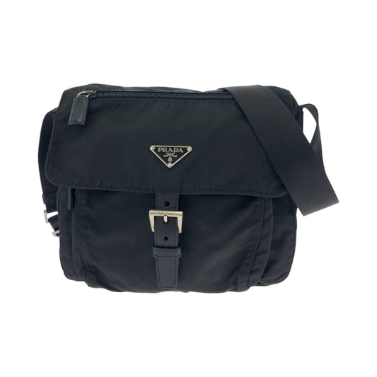 PRADA Shoulder Bag Nylon Black SilverMetal Test Triangle With logo