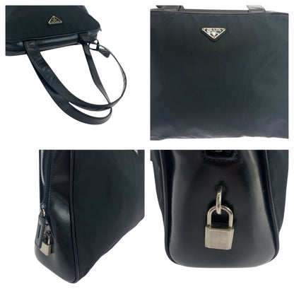 PRADA Tote Bag Nylon Black SilverMetal Test Triangle With logo