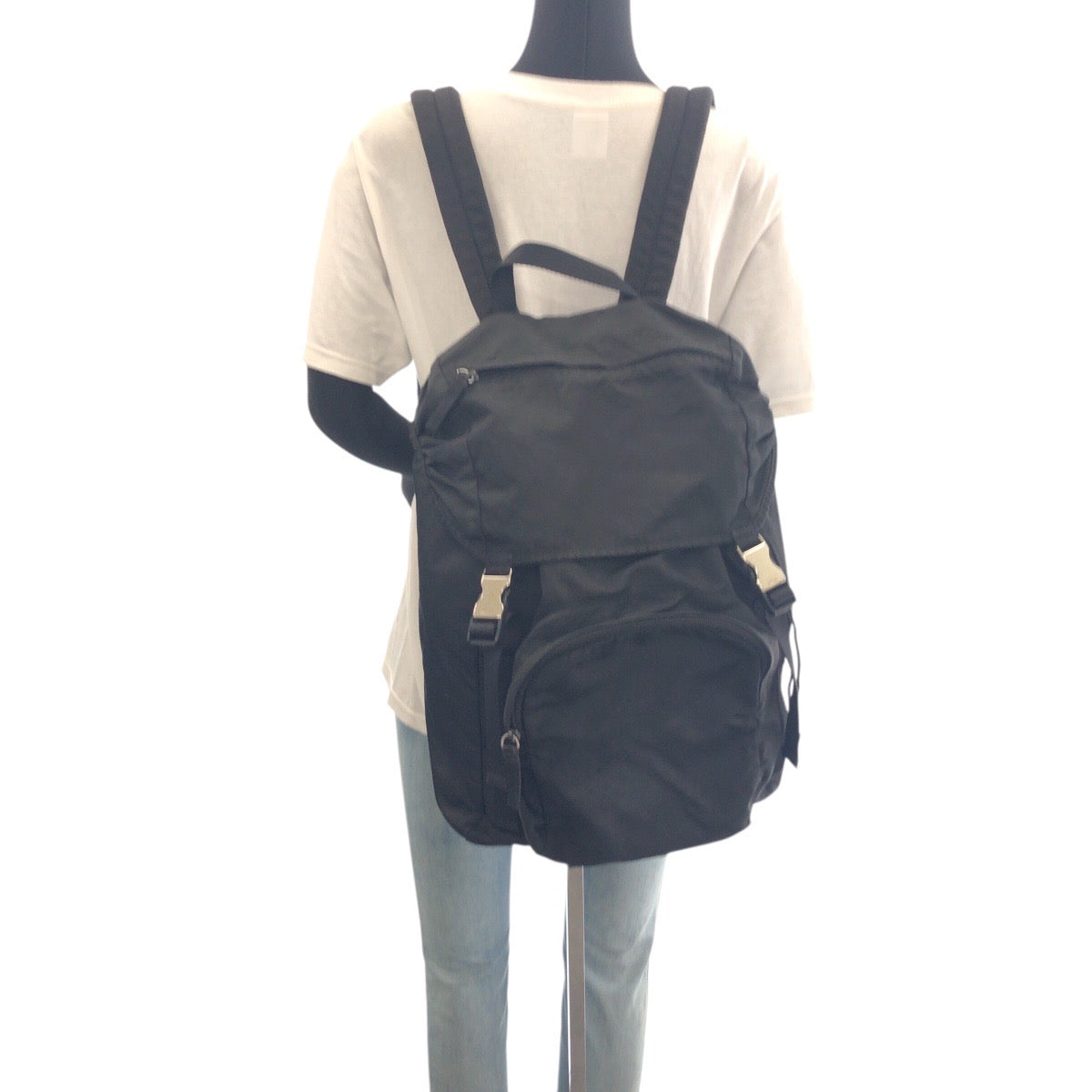 PRADA Backpack Nylon Black SilverMetal Test Triangle With logo