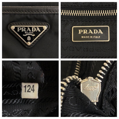 PRADA Tote Bag Nylon Black SilverMetal Test Triangle With logo