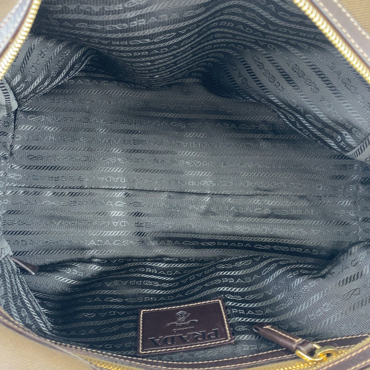 PRADA Shoulder Bag canvas Brown Logo jacquard