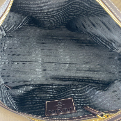 PRADA Shoulder Bag canvas Brown Logo jacquard