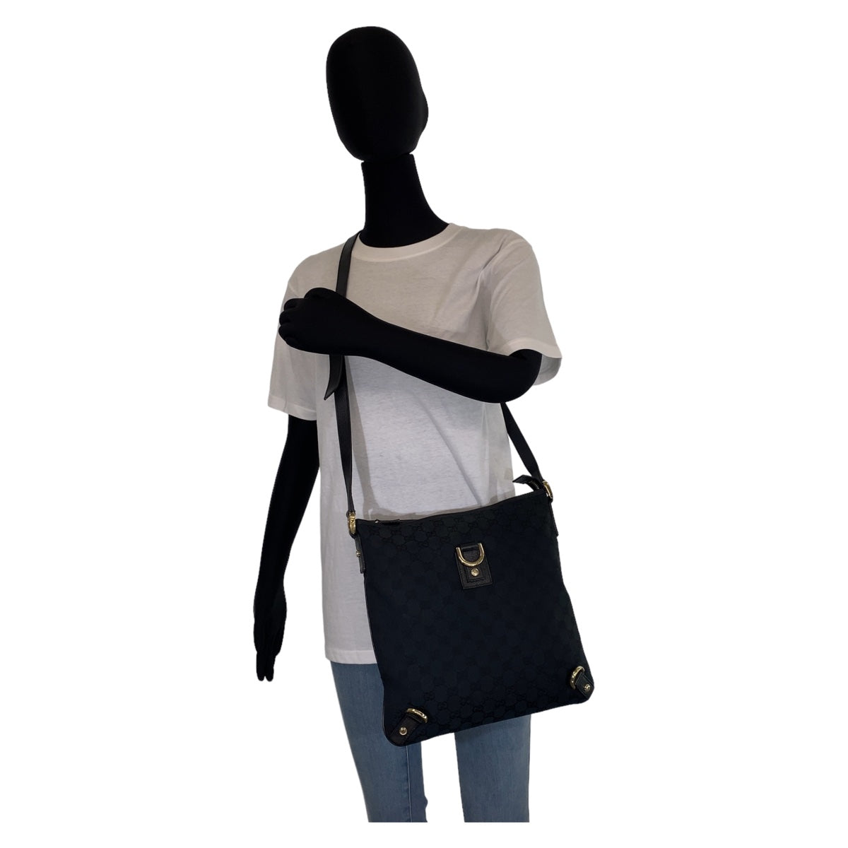 GUCCI Shoulder Bag 131326 GG canvas Black GoldMetal Abbey