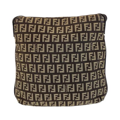 FENDI Shoulder Bag canvas Brown Silver Metal Zucchino Kamsepochet