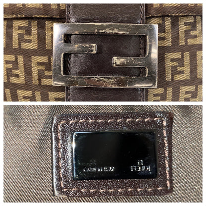 FENDI Shoulder Bag canvas Brown Silver Metal Zucchino Kamsepochet