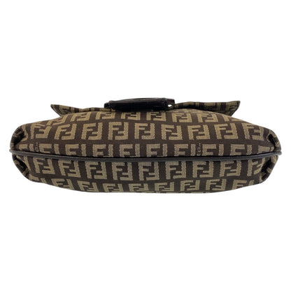FENDI Shoulder Bag canvas Brown Silver Metal Zucchino Kamsepochet
