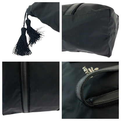 PRADA Tote Bag BR3920 Nylon Black SilverMetal Test Triangle With logo Fringe