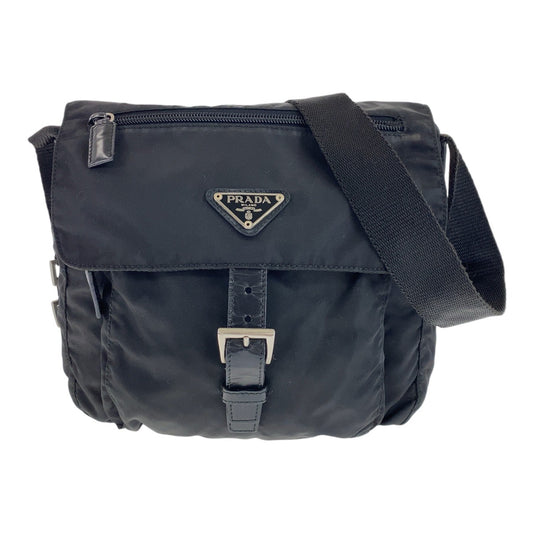 PRADA Shoulder Bag Nylon Black SilverMetal Test Triangle With logo