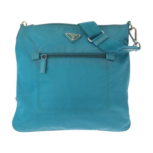 PRADA Shoulder Bag Nylon Light Blue Emerald SilverMetal Test Triangle With logo