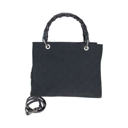 GUCCI Tote Bag 002 1015 GG canvas Black SilverMetal Bamboo