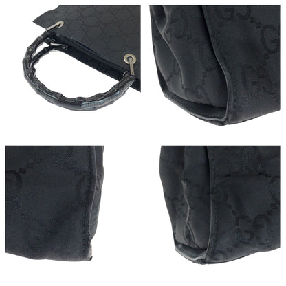 GUCCI Tote Bag 002 1015 GG canvas Black SilverMetal Bamboo