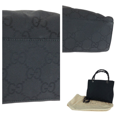 GUCCI Tote Bag 002 1015 GG canvas Black SilverMetal Bamboo