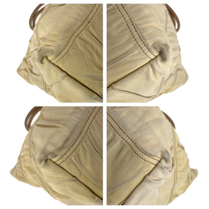 PRADA Tote Bag leather Beige Gold Metal Safiano
