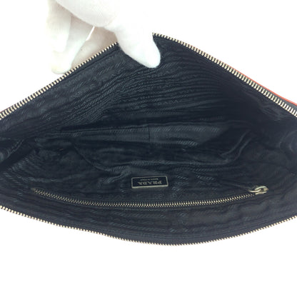 PRADA Clutch bag leather Black Orange SilverMetal Triangle With logo